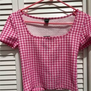 Wild Fable Pink Checkered Short Sleeve Top